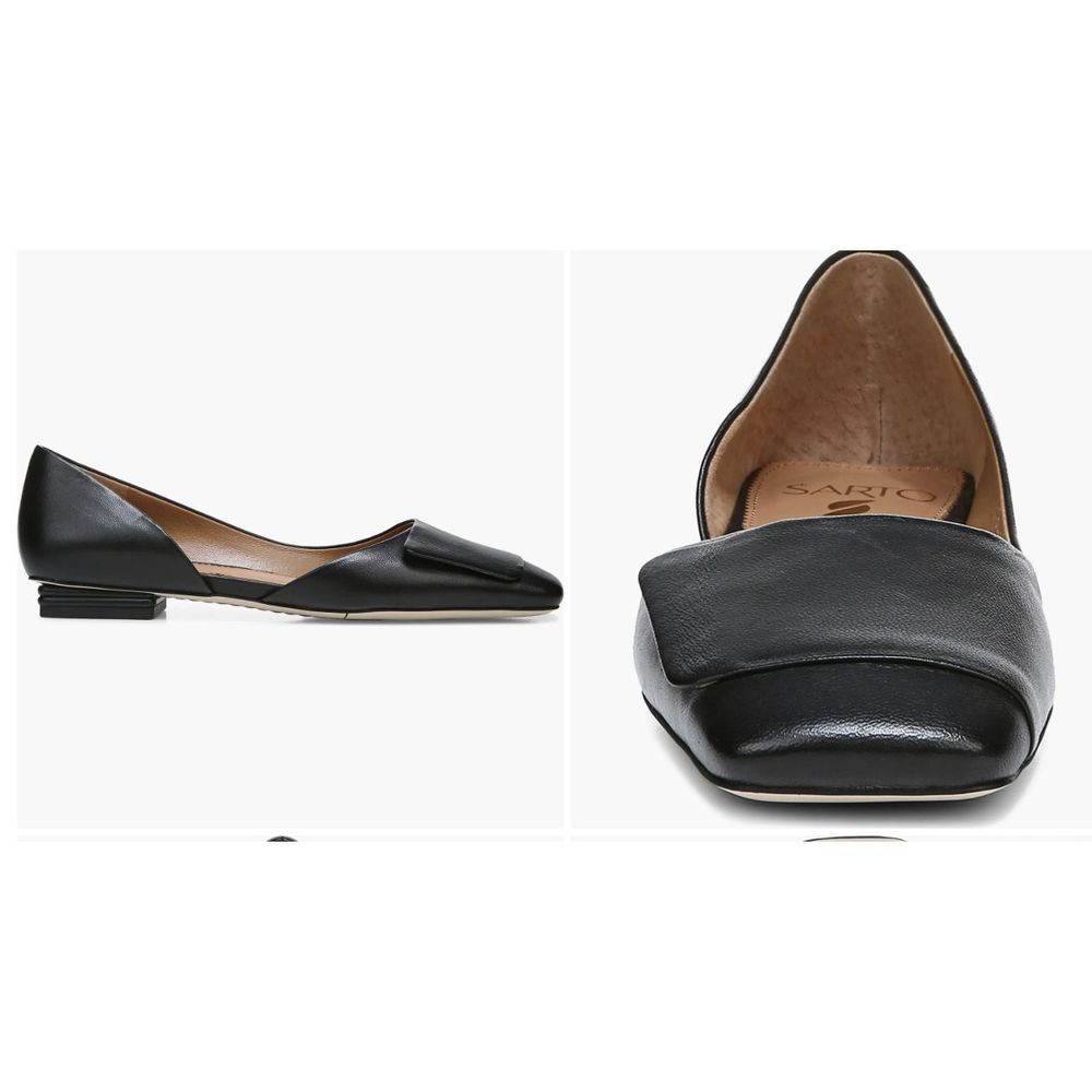 SARTO BY FRANCO SARTO Women's Black Leather Tracy Square-Toe Slip-On Flats SZ 10